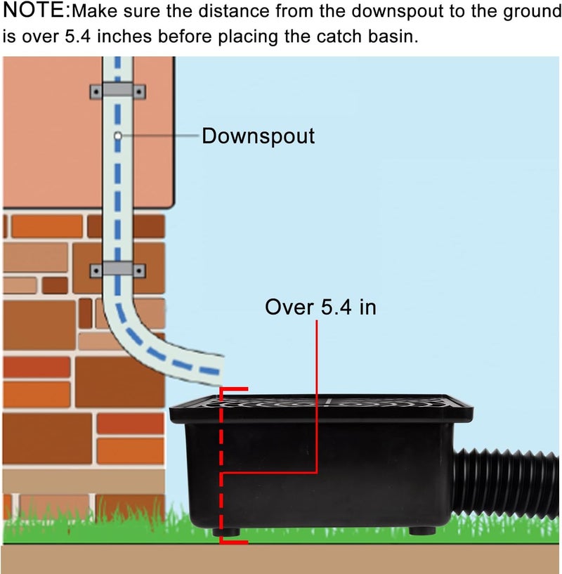 Prestantious Gutter Downspout Catch Basin, Upgraded Version 12"×12" Catch Basin Gutter Downspout Extensions with 3.1” OD Flexible Pipe, Rainwater Downspout Diverter, Pipe Stretched Length 6.7ft - Image 3